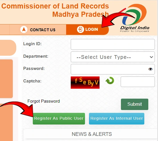 Registration Page of MP Bhulekh